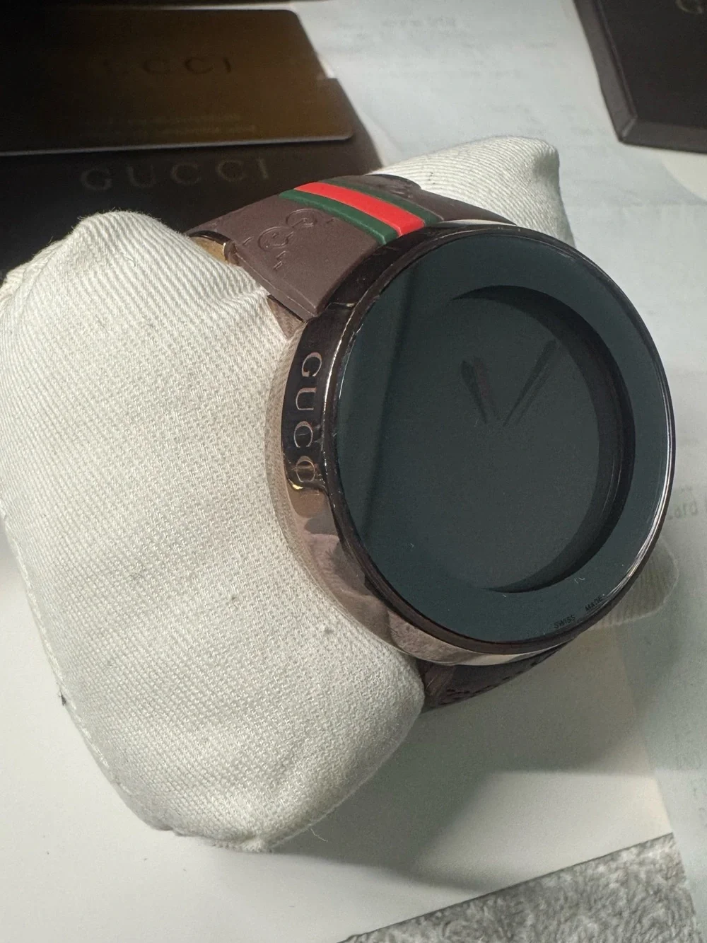 #145 Gucci Brown Watch with Green and Red Stripe